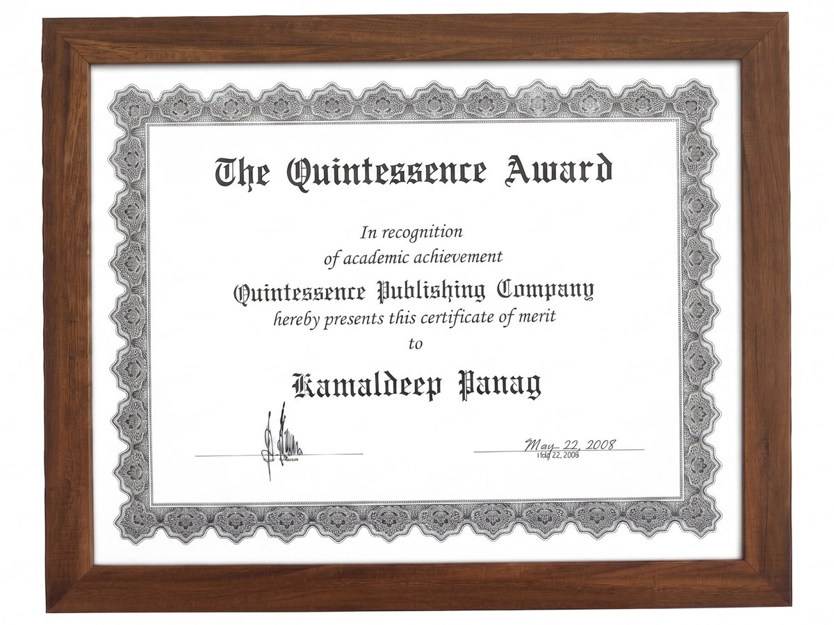 Quintessence Award certificate