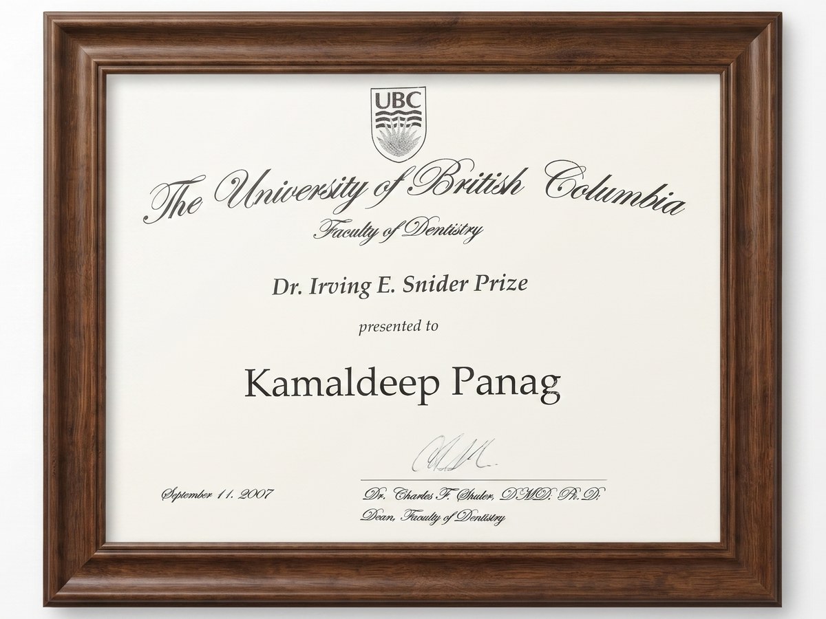 Dr. Irving E. Snider Prize certificate