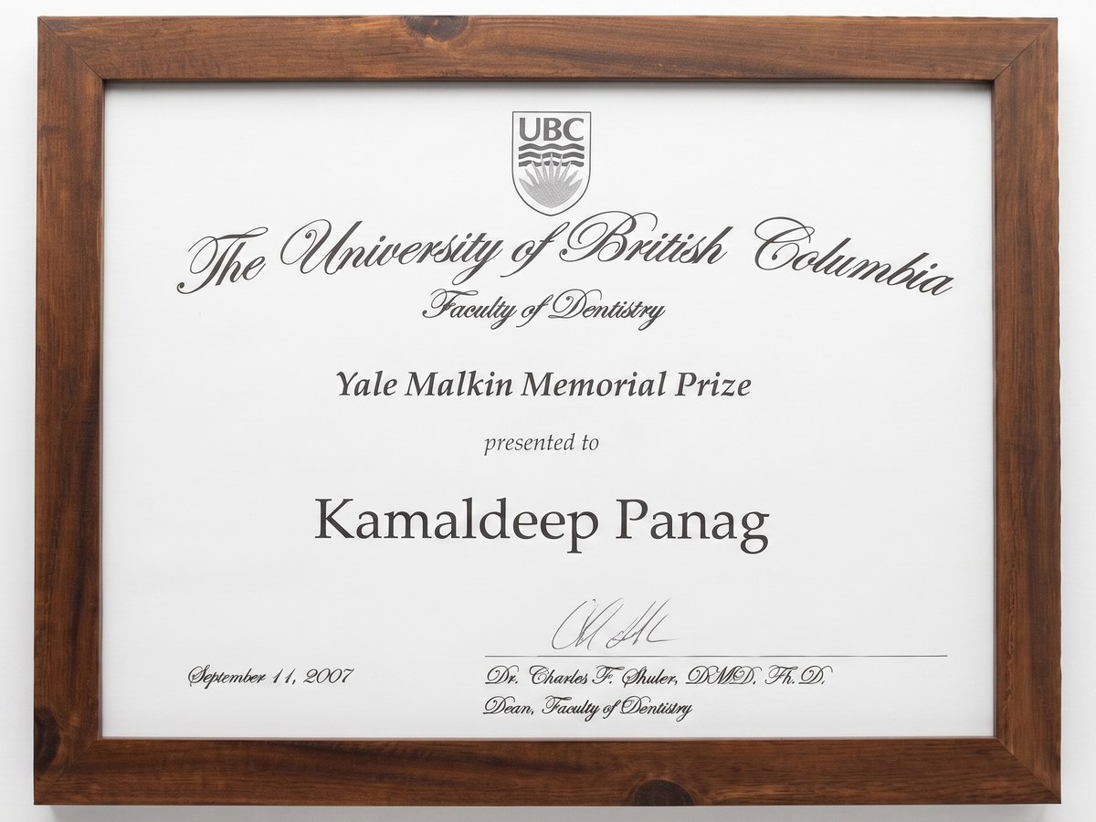 Yale Malkin Memorial Prize certificate